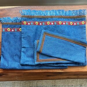 Vintage Boho Denim Placemats Napkins Set Fringe Farmhouse Table Decor NWT